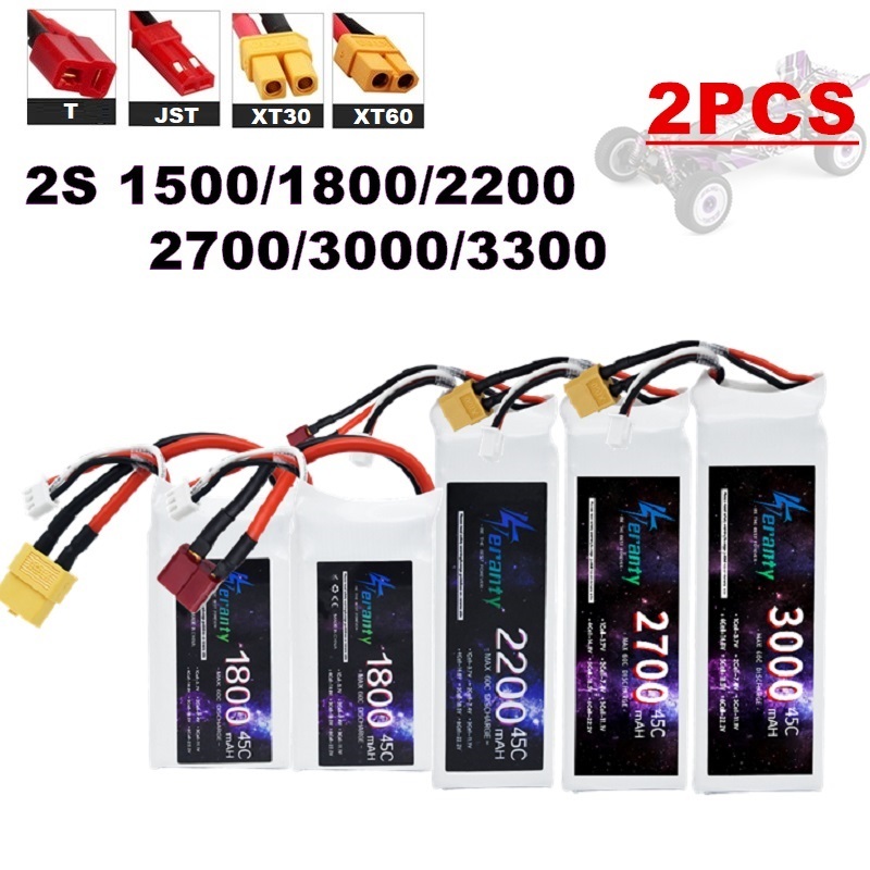 Drone Battery Lipo - 2PCS 7.4V Lipo 2S Battery 1500mah/1800mAh/2200mah/2700mah/3000mah/3300mah